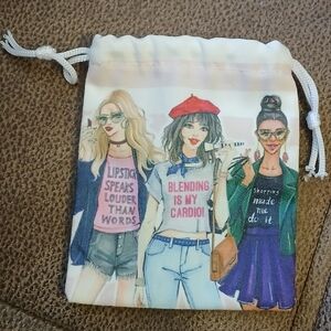 Rongrong DeVoe canvas cinch tie bag for jewelry, makeup pink stripes